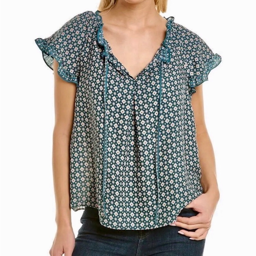 Max Studio Teal Ruffle Sleeve Blouse Size Small